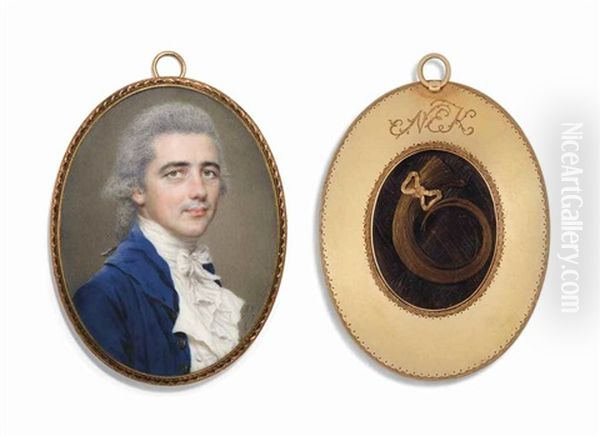 Nathaniel Edward Kindersley (1763-1831), In Blue Coat With Gilt Buttons, White Cravat, Powdered Wig Worn En Queue Oil Painting by John Smart IV