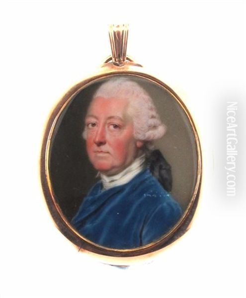 Portrait Miniature Of Edward Stanley, Head And Shoulders, Wearing A Blue Coat Oil Painting by John Ii Smart