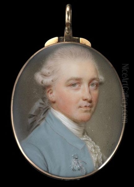 Portrait Miniature Of James Whatman, Head And Shoulders, Wearing A Sky Blue Coat Oil Painting by John Ii Smart