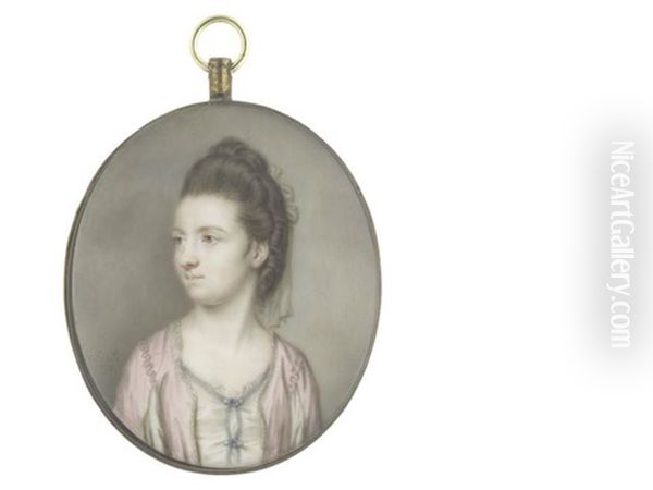 Isabella Perceval Nee Paulett, Countess Of Egmont (d.1821), Wearing Powder Pink Dress Slashed To Reveal White Bodice Edged With Blue And Secured In Place With Sapphire And Pearl Clasps Oil Painting by John Ii Smart