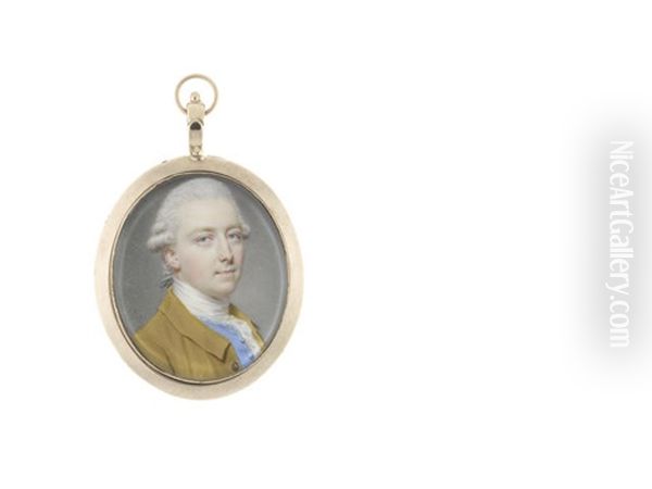 A Gentleman, Wearing Tan Coat, Blue Waistcoat Edged With Silver, White Chemise, Stock And Lace Cravat, His Powdered Wig Worn En Queue Oil Painting by John Ii Smart