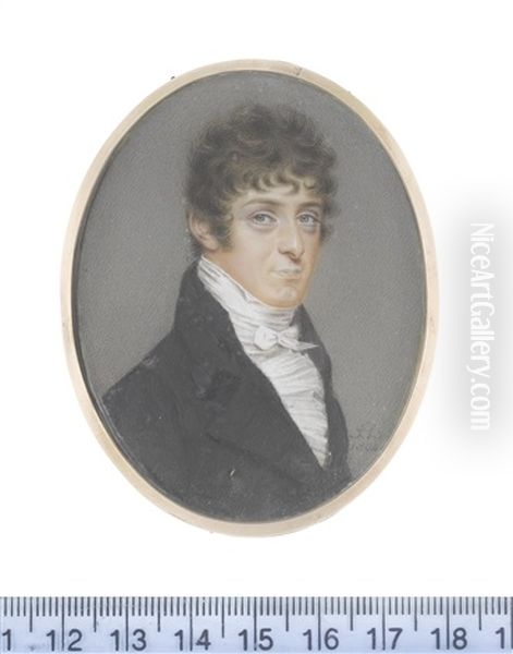 A Gentleman, Wearing Black Coat, White Frilled Chemise And Tied Stock Oil Painting by John Smart the Younger