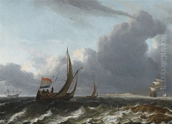 Dutch Sailing Boats On Stormy Sea Oil Painting by Aernout Smit