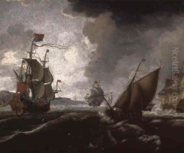 Vaisseaux Par Mer Agitee Oil Painting by Aernout Smit