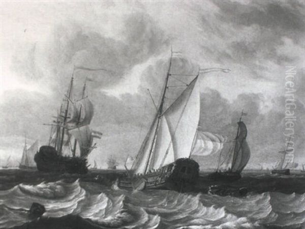 Auf Bewegter See Zwei Karavellen Oil Painting by Aernout Smit