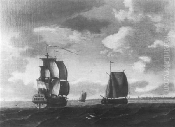 Hollandische Segelschiffe Bei St_rmischem Wind Vor Der Kuste Oil Painting by Aernout Smit
