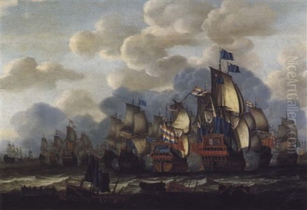 Combat Naval Entre Une Escadre De La Marine Royale Anglaise Et Une Escadre Des Pays-bas Oil Painting by Aernout Smit