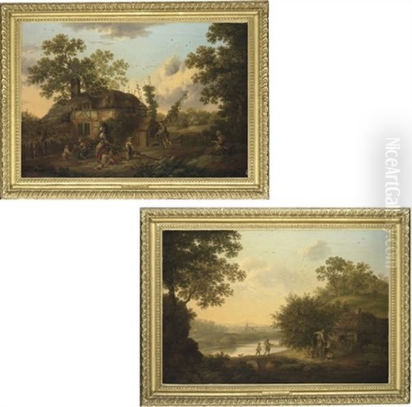 Hop Pickers, In A Cottage Yard (+ Apple Pickers; Pair) Oil Painting by George Smith of Chichester