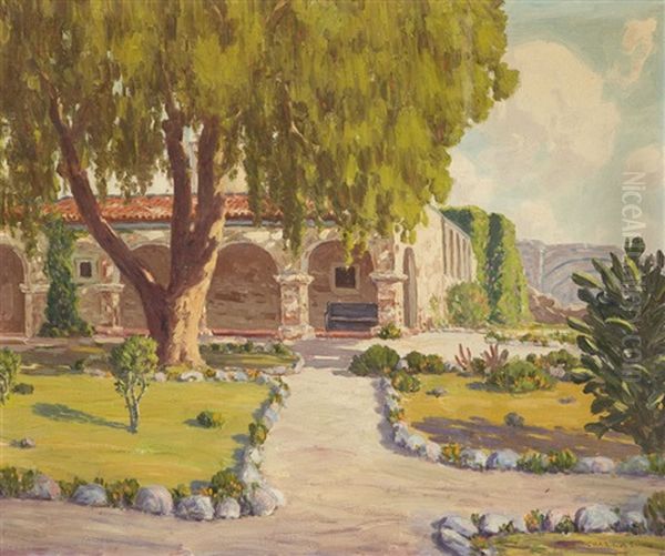 San Juan Capistrano Mission Gardens Oil Painting by Charles L.A. Smith