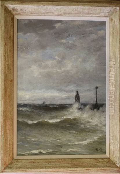 Golven Bij Een Havenhoofd Oil Painting by Corstiaan Willem Smith