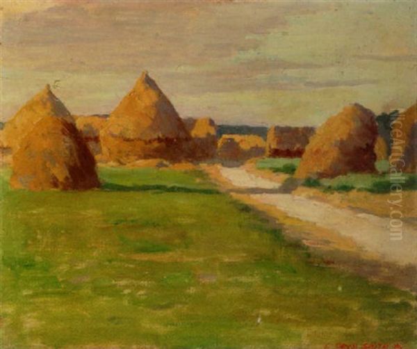 Haystacks Near Auvers Oil Painting by Elmer Boyd Smith