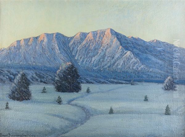 Winter Landscape With Snow-capped Mountains Oil Painting by Ernest Browning Smith