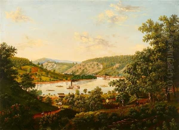 Ohio River, Near Cincinnati (near Smith's Landing, A Pioneer Settlement?) Oil Painting by Frederick Carl Smith