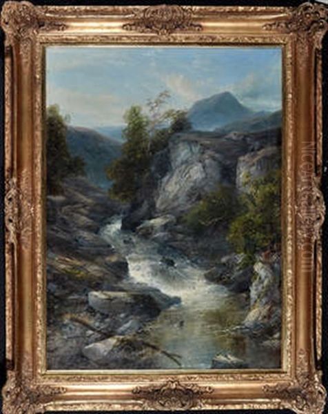 An Upland River Torrent Oil Painting by James Burrell Smith