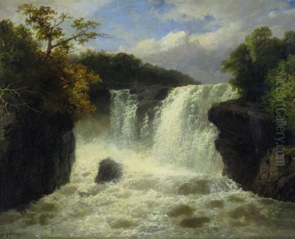 Landscape With Waterfall Oil Painting by James Burrell Smith