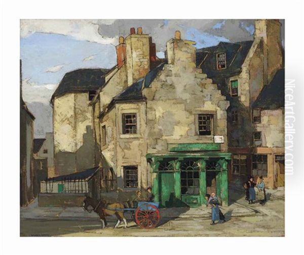 Village Street Oil Painting by John Guthrie Spence Smith