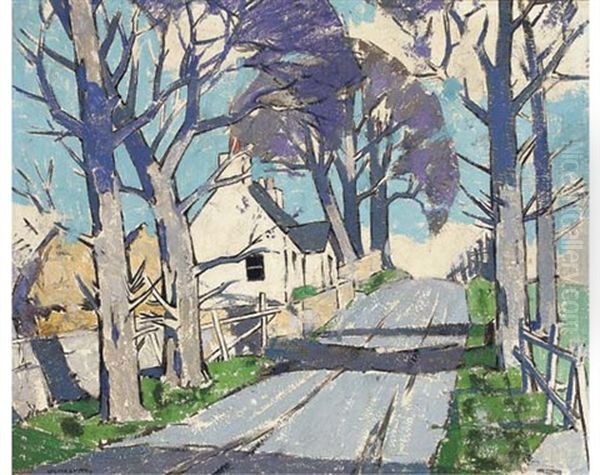 A Village Road, Angus Oil Painting by John Guthrie Spence Smith