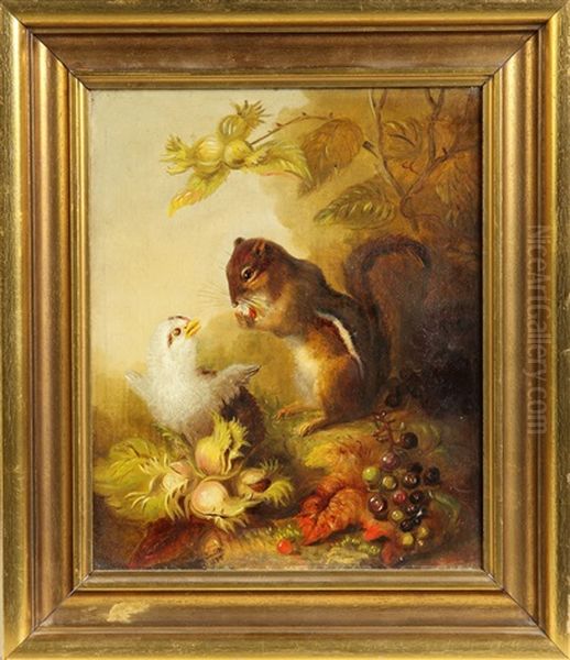 Chipmunk W/ Chick Oil Painting by Mary Russell Smith