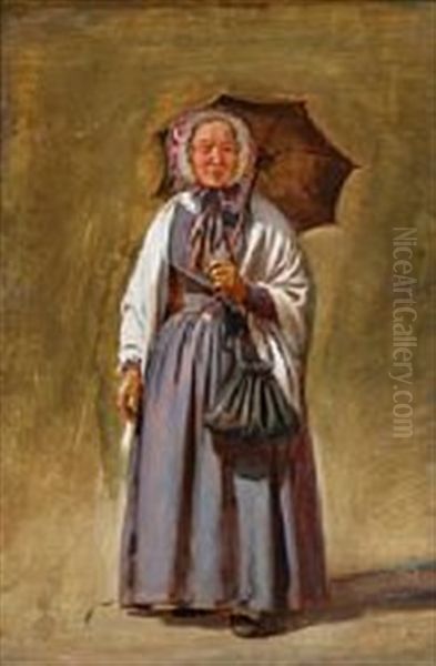 A Woman Holding An Umbrella Oil Painting by Spence Smith