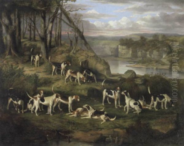 A Pack Of Hounds In A Rocky Landscape Oil Painting by Smith, William