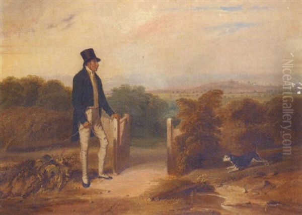 Mr. Coke Of Holkham, With His Dog In A Landscape Oil Painting by Smith, William