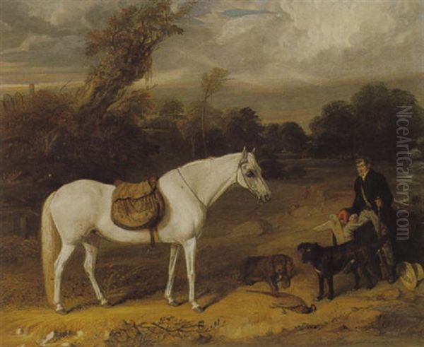 A Sportsman In A Landscape With His Pony And Dogs Oil Painting by Smith, William