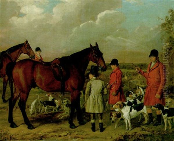 Hunt Servants And Hounds, With Stables Beyond Oil Painting by Smith, William