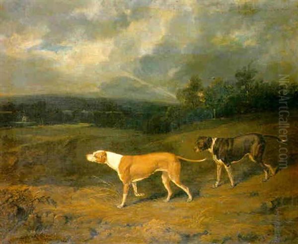 Hunting Dogs In A Landscape Oil Painting by Smith, William