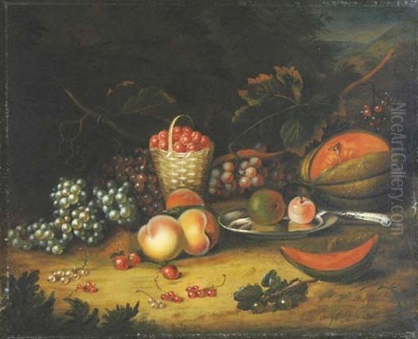 Still Life With Fruit In A Forest Glade Oil Painting by Smith, William