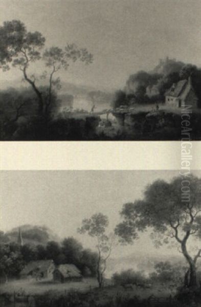 Extensive River Landscapes With Thatched Cottages  And Herdsmen Oil Painting by Smith, William