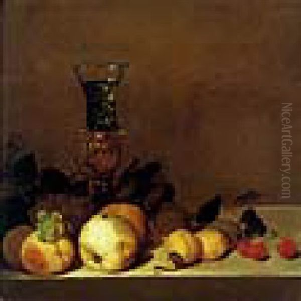 Fruits Et Verre Rohmer Sur Un Entablement Oil Painting by Theodorus Smits