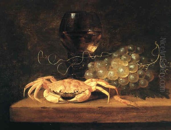 Still Life With A Crab, Grapes And A Wine Glass Oil Painting by Theodorus Smits