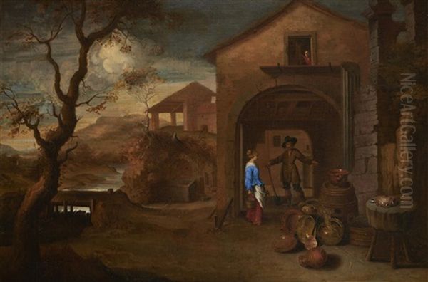 Cour De Ferme Avec Un Couple De Fermiers Oil Painting by Pieter Snayers