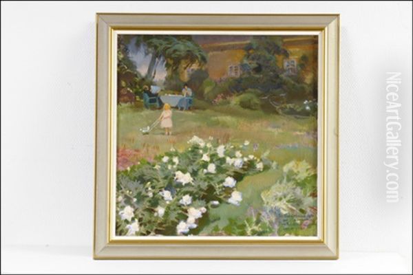 Sunnuntai Puutarhassa (sondag I Tradgarden) Oil Painting by Eero Snellman