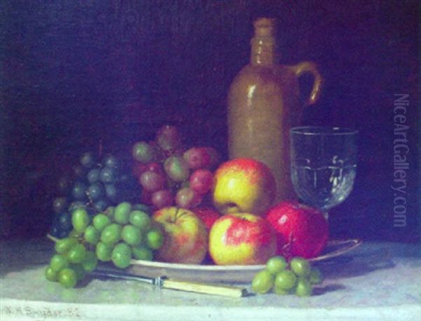 Fruit On A Plate With Jug And Wine Glass Oil Painting by William Henry Snyder