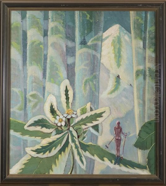 White Clover And Snow Mountain Oil Painting by Oscar Daniel Soellner