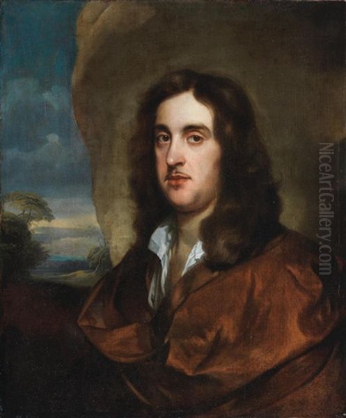 Portrait Of A Gentleman, Bust-length, In A Brown Cloak, Before An Open Landscape Oil Painting by Gerard van Soest