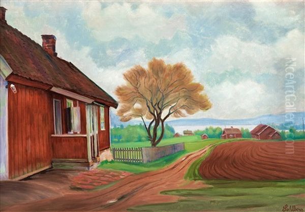 'sitpaa' - Maridalen (the House At Maridalen) Oil Painting by Harald Oscar Sohlberg