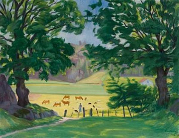 Sara Vokter Hjorden Oil Painting by Harald Oscar Sohlberg