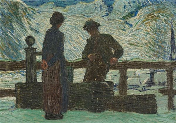 Bauernpaar An Einem Brunnen Bei Linthal Oil Painting by Alexander Jules Von Soldenhoff