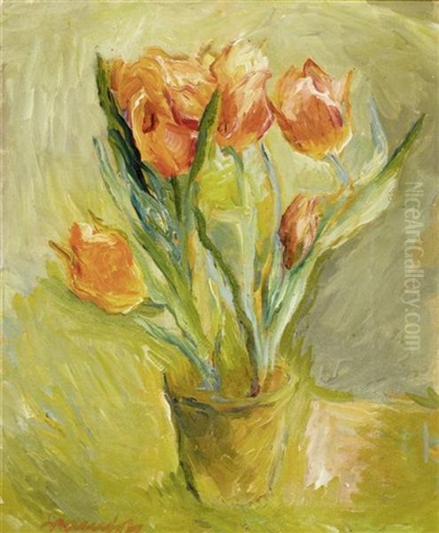 Stilleben Mit Tulpen Oil Painting by Alexander Leo Soldenhoff