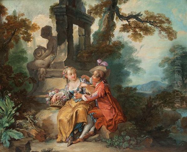 Lovers In A Park Oil Painting by Luigi Domenico Soldini