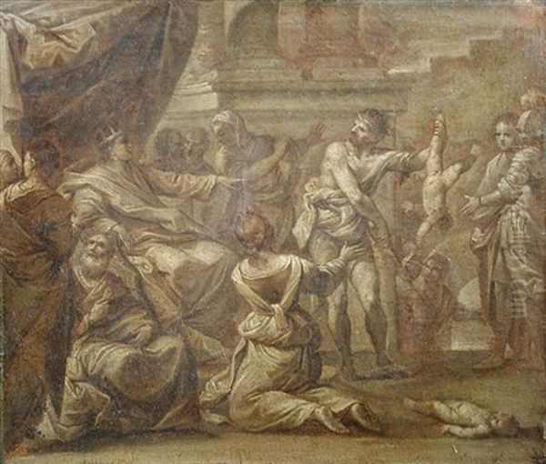 The Judgement Of Solomon Oil Painting by Giovan Gioseffo dal Sole