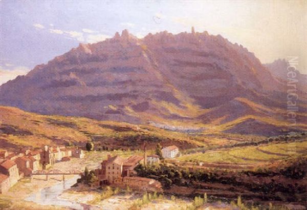 Paisaje Catalan Con La  Montana De Monserrat Oil Painting by Domingo Soler Gili