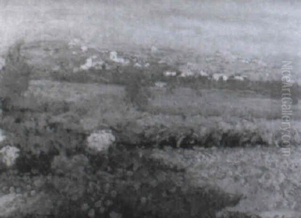 Campo De Amapolas Con Pueblo Al Fondo Oil Painting by Domingo Soler Gili