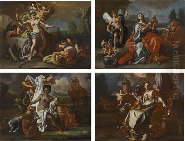 Allegories Of The Four Continents Oil Painting by Francesco Solimena