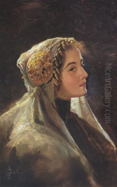 Russian Beauty In A Traditional Headdress Oil Painting by Serge (Sergei) de Solomko