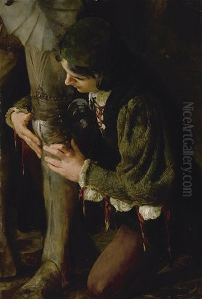 A Page Buckling On A Knight's Armour Oil Painting by Joseph Solomon Solomon