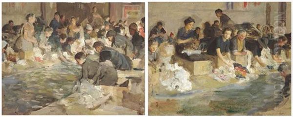 Washerwomen At Antibes; Similar (pair) Oil Painting by Joseph Solomon Solomon