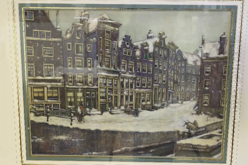 Huizen Aan Winterse Gracht Te Amsterdam Oil Painting by Cornelis Brandenburg